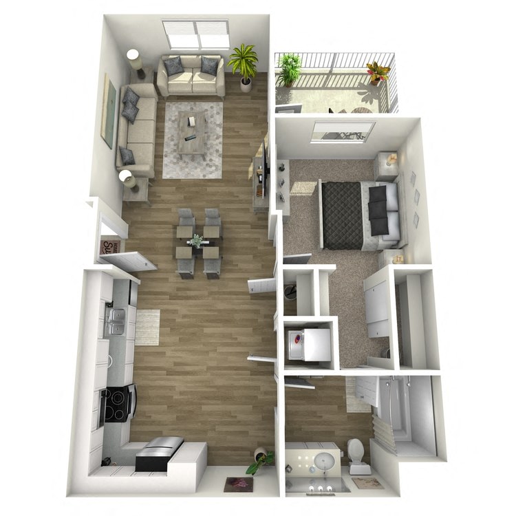 Floor plan for 1 bed, 1 bath, 800 sqft